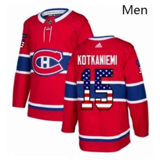 Mens Adidas Montreal Canadiens 15 Jesperi Kotkaniemi Authentic Red USA Flag Fashion NHL Jersey